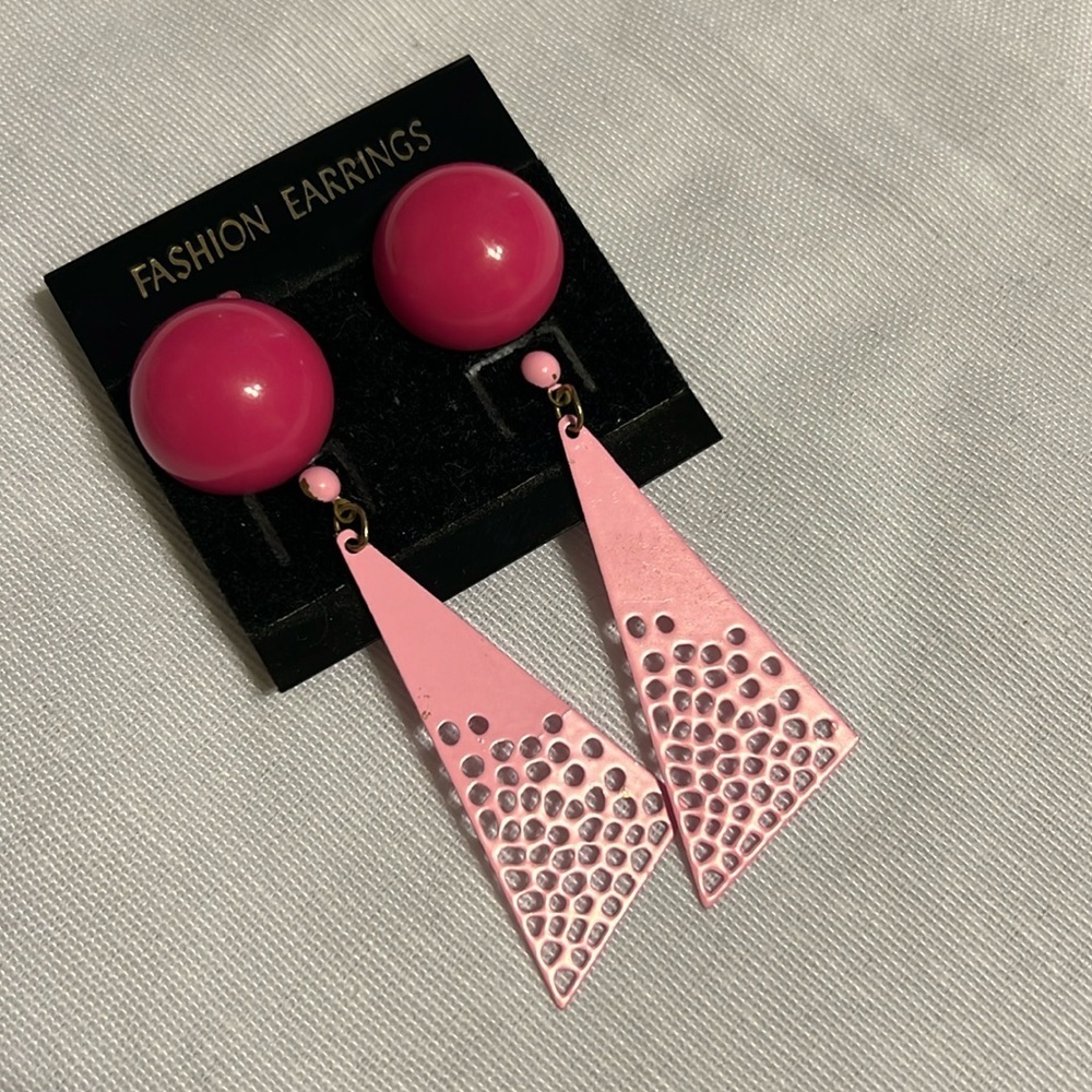 Hot pink 80s earring set
